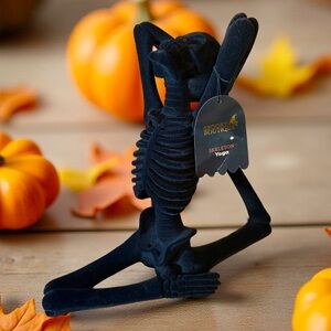 Black Yoga Skeleton  NWT Large 15”x 14” x 8” Black Velvet Touch Yoga Figurine